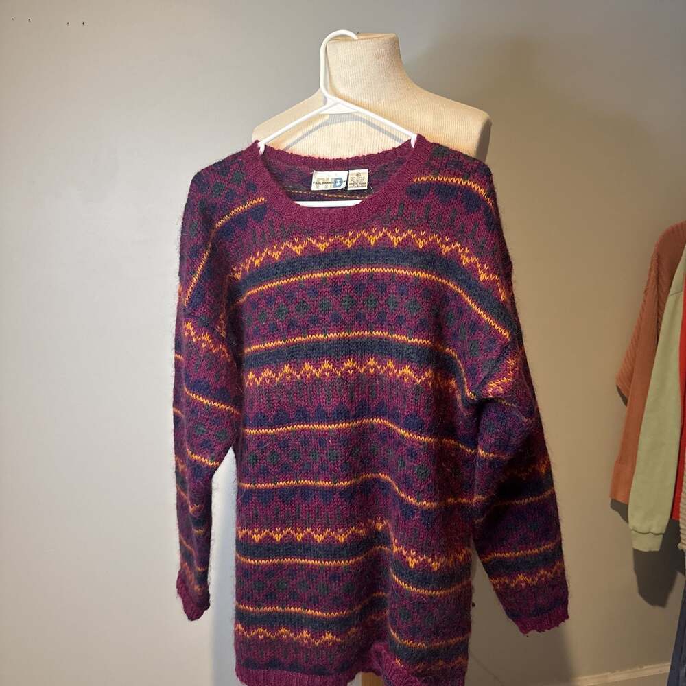 Vintage Paul Harrison design Fair Isle‎ Knit 50% Mohair Sweater -  sz M so soft